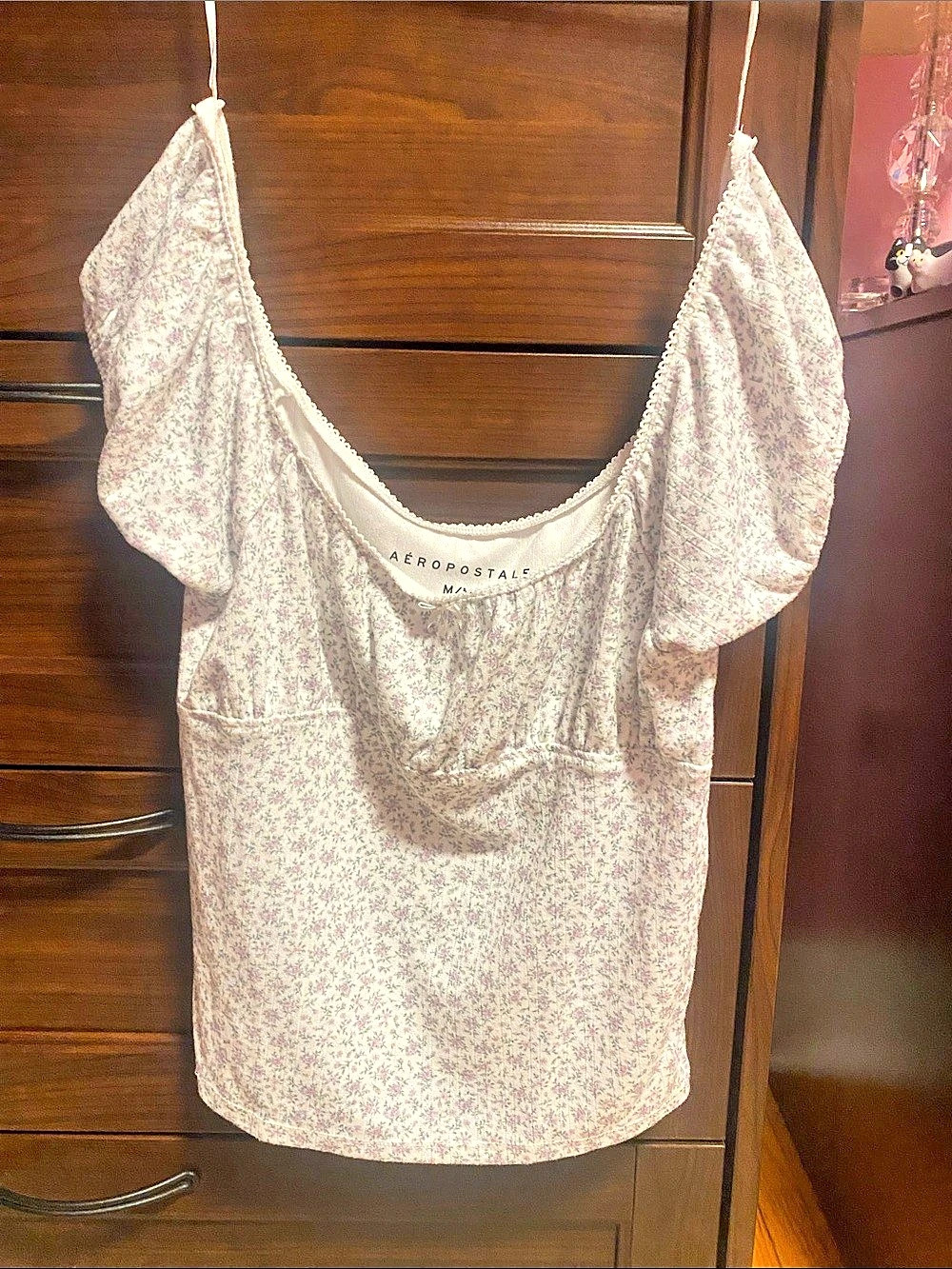 Aeropostale Floral Puff Sleeve Cami in Pink & White Medium